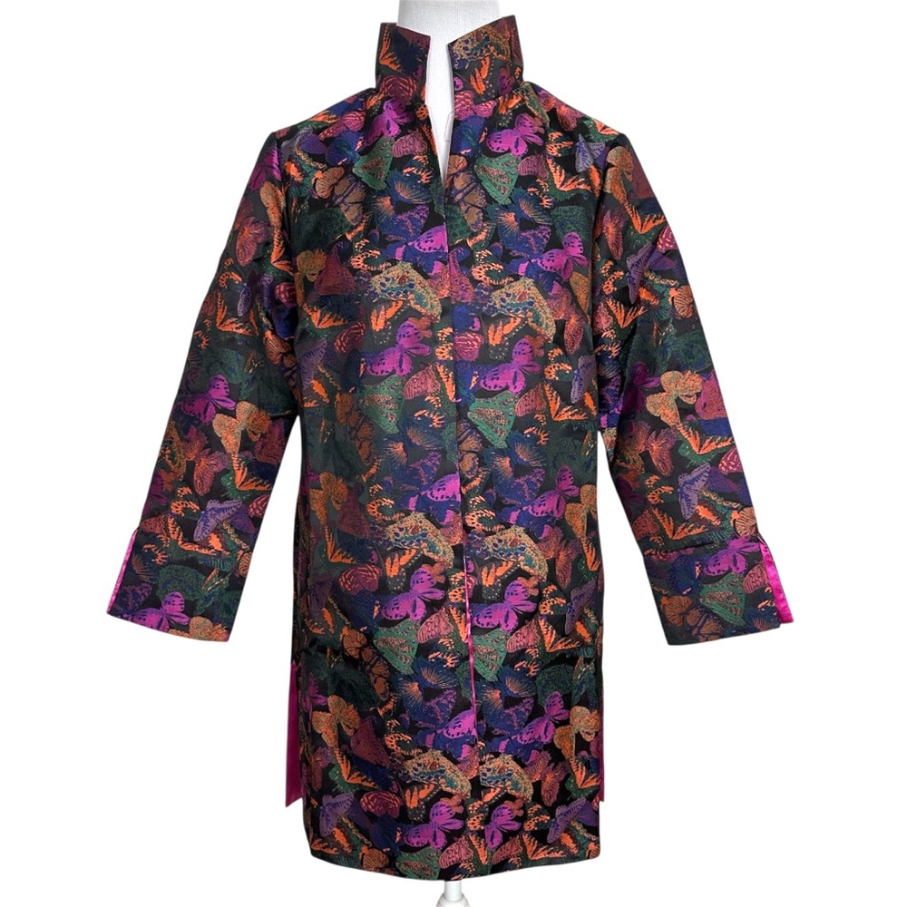 HEIDI DAUS Women's Jacket Butterfly Brocade Statement Coat Open Front Size M